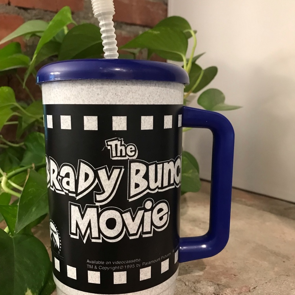 RARE - 90s Blockbuster lidded plastic cup & straw tumbler The Brady Movie